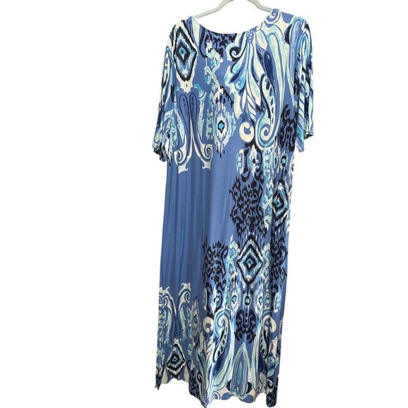 Chicos Size 4 (20/22) Short-Sleeve Blue Paisley Print Dress Rayon/Spandex Blend - Picture 4 of 8